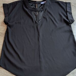 Black Open Vneck Top